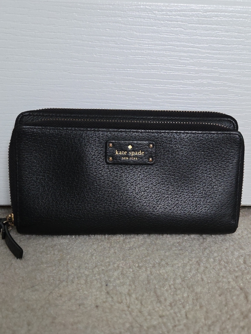 NWOT kate spade Grove Street Anita Double Zip Black Leather Wallet Wristlet